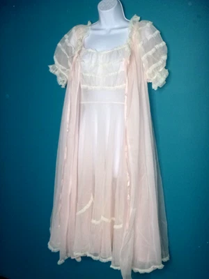 De Colección Años 50 Carters Rosa Transparente Peignoir Conjunto Bata Camisón Doble Capa Nylon Talla S/M Foto 1 de 4