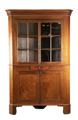 Antique Cabinet, Corner, Federal, American, Walnut, 2 Doors, Shelves, E. 1800s! Cover