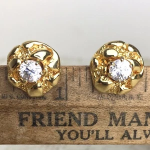 Pendientes Brutalistas Modernos Oro Cristal Diamante Pepita Gruesa Circonita Bling De Colección - Imagen 1 de 11
