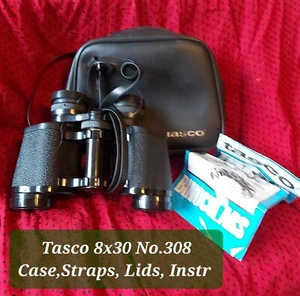 TASCO 8x30 No.308 Binocs~Case+Straps, Coated Lens & All Lids~VGC~Works Perfectly - Picture 1 of 16