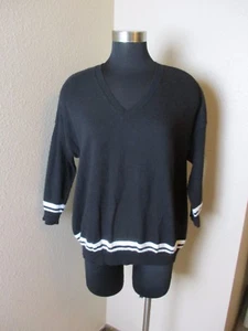 Zara Sweater Womens VNeck Rugby Black White Size Medium M - Picture 1 of 4