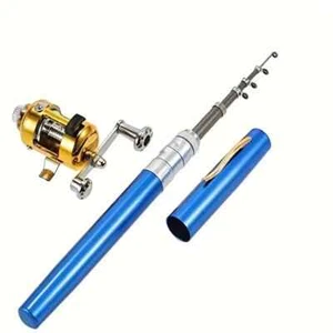 Fishing Rod Reel Combo Set Mini Telescopic Pocket Pen Fishing Rod Pole + Reel - Picture 1 of 9