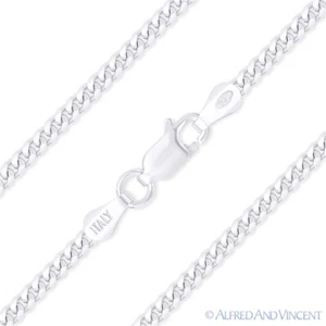 2.6mm Miami Cuban Curb Link Men's Italian Chain Necklace in .925 Sterling Silver - Picture 1 of 2