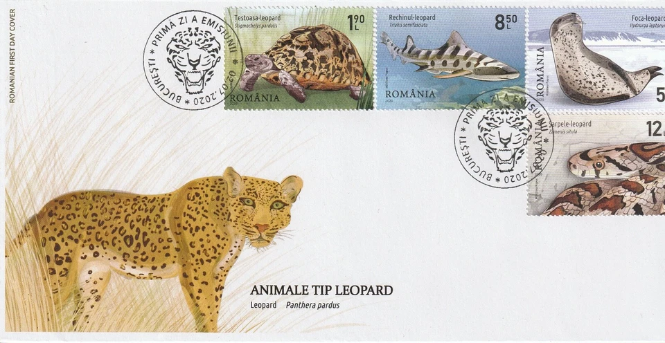 罗马尼亚封面 2020 年 SPOTTED 动物 POST 第一天鲨鱼蛇龟  — 第 1/1 张图片