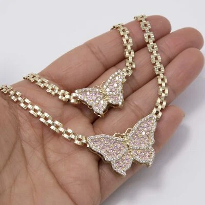 Collar Cadena Ferroviaria Oro Amarillo 10K Rosa Mariposa Rlx Todos los Tamaños Foto 1 de 4