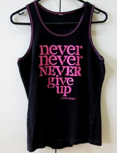 Lorna Jane Basic Black Tee with 'Never Never Never Give Up' slogan - Size S - Picture 1 of 5