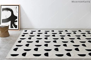 Lunar Eclipse Black & White Hand Tufted 100% Wool Soft Area Rug Carpet. - Picture 1 of 10