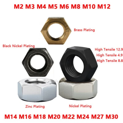 12.9/8.8 Stahl Sechskantmuttern Muttern Mutter Din 934 M2 M3 M4 M5 M6 M8 M10~M30 - Bild 1 von 4