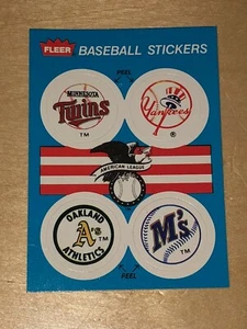 Pegatina de béisbol Fleer 1989 tarjeta de historia del equipo de los Marineros de Seattle gemelos Yankees A's - Imagen 1 de 2
