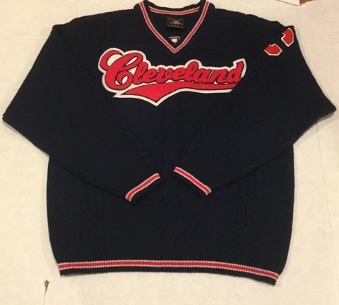 VTG Cleveland Indians Men's Sz L 100% Acrylic MLB Colosseum Authentic Sweater Cover