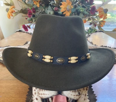 SCALA * MENS OLIVE WOOL OUTBACK HAT * L * NEW CRUSHABLE AUSSIE REPELS WATER SUN - Image 1 of 4