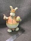 Rabbit Painting Easter Egg Wood Look Resin Bunny Figurine 8" Tall