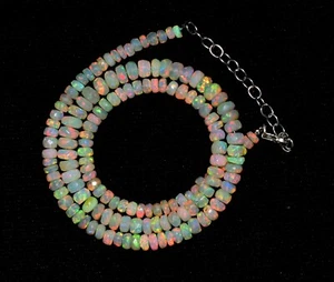 Ethiopian Welo Fire Opal Gemstone Beads 16inches Necklace 925 Silver F4178 - Picture 1 of 5