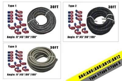 Braided Fuel Hose 30ft &12 Fittings Kit (Red / Blue) / 4AN|6AN|8AN|10AN|12AN - Image 1 of 4