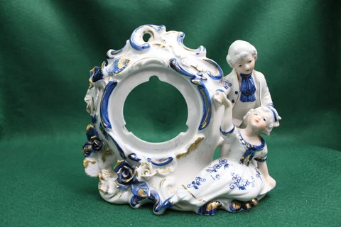 Vintage Linden Genuine Porcelain Alarm Clock Blue White Statuette Replacement Cover