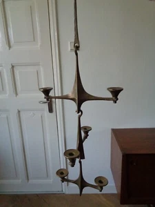 Brutalist Hanging Harjes ceiling Candelabra 3 tier Bronze 6 pieces - Bild 1 von 12