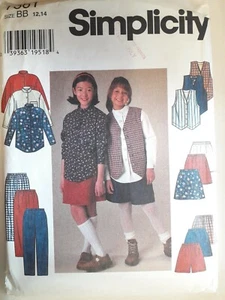 Pants Vest Skirt Pants Shorts Simplicity Sewing Pattern 7361 Girls 12 14 UC FF - Picture 1 of 5