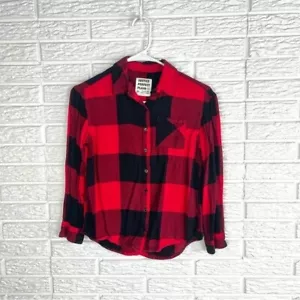 Top Justice Perfect de franela a cuadros rojo negro búfalo con botones talla 10 - Imagen 1 de 4
