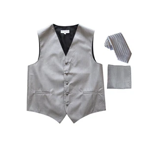 New Men's Formal Vest Tuxedo Waistcoat_2.5" slim necktie wedding prom silver - Picture 1 of 4