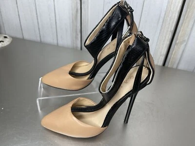 Zapatos de salón L.A.M.B Gwen Stefani de cuero negro beige Serena con correa en T talla 5,5 Foto 1 de 4