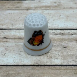 Orange Butterfly Porcelain Collectors Thimble - Picture 1 of 9