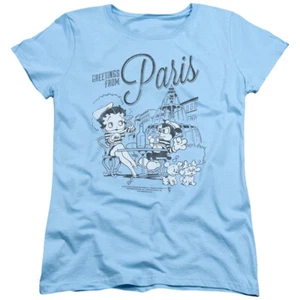 BETTY BOOP GREETINGS FROM PARIS Licensed Women's Graphic Tee Shirt SM-2XL - Picture 1 of 2
