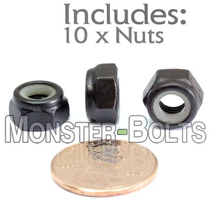M6-1.0 / 6mm - Qty 10 - Nylon Insert Hex Lock Nut DIN 985 - Class 8 Steel Blk Ox - Picture 1 of 3