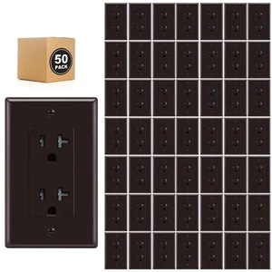 50 Pack Outlet Socket, Decora Duplex Receptacle,20 Amp 125 Volt With Plate,Brown - Picture 1 of 6