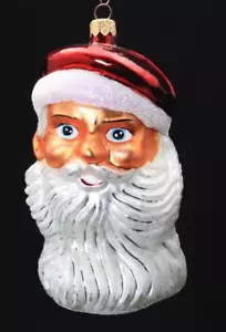 Adorno de Navidad de vidrio pintado a mano Radko ""Sonrisa ganadora"" cabeza de Santa - Imagen 1 de 1