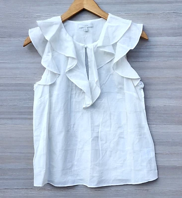 Blusa Camisa Top Joie Para Mujer Blanca con Volantes Mezcla de Algodón Sin Mangas Talla S Foto 1 de 4