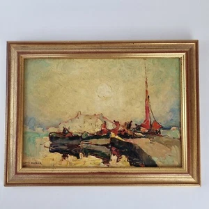 Louis Pastour Signed Oil On Board Harbour View Fishing Boats Etc. - Picture 1 of 12