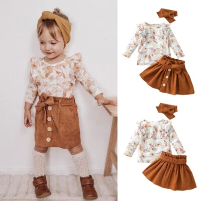 Newborn Baby Girl Clothes Long Sleeve Floral Tops Skirts Dress Headband Outfits - Image 1 of 4