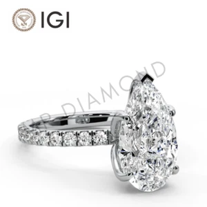 Anello di fidanzamento IGI 2,50 CT E VS1 taglio pera diamante coltivato in laboratorio oro bianco 14 carati - Foto 1 di 11