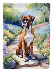 Boxer Fawn and White Spring Garden Path Flag - Picture 1 of 12