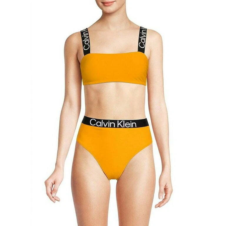 Top de natación Calvin Klein con logotipo y correa mango naranja talla pequeña Foto 1 de 1