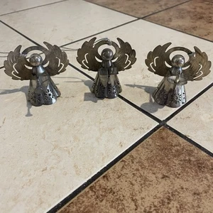 Vintage Silver 2.5” Angel Holiday Christmas Tree Ornaments Decorations SET OF 3 - Picture 1 of 4