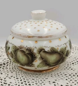 Fenton Charleton Milk Glass Fruit and Dot Powder Box HTF - Picture 1 of 11