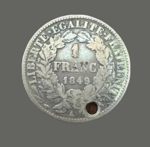 1849 A French 1-franc .835 Silver, Holed, Great Toning. (f)  - Picture 1 of 2