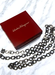 Salvatore Ferragamo Gancini Chain Belt Silver 42.5in adjustable vintage with box - Picture 1 of 10