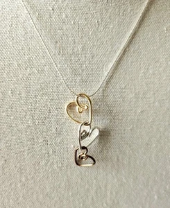 NEW Artisan Cascade Hearts Bronze/Silver/Gold On 20" Silver Cable Chain Necklace - Picture 1 of 5