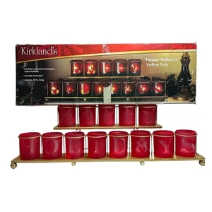 Kirkland's Happy Holidays Votive Tray 13 Red Frosted Candle Votives on Gold Tray - Picture 1 of 8