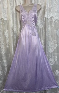 VTG M L Tall LILAC Nylon Nightgown Negligee Gown w Inset Lace olga easque USA - Picture 1 of 8