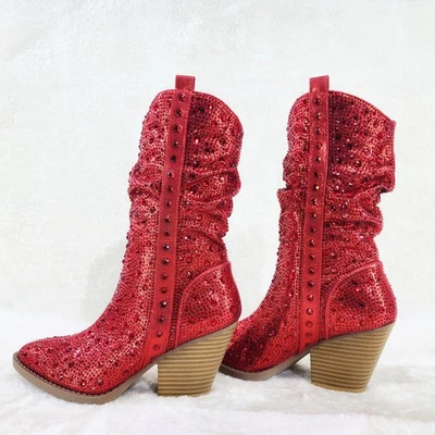 Angel Riders Country Glam Western Vaquera Botas Inclinadas Rojo Metálico Estrás Foto 1 de 4