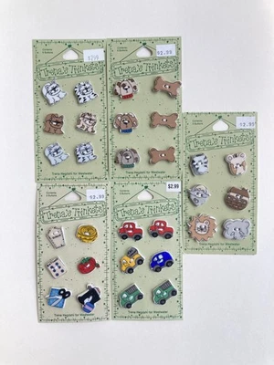 Vintage Trena's Trinkets Porcelain Buttons 5 Cards Cats Dogs Trucks Sewing Noah - Image 1 of 4