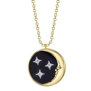 Collar Estrella Luna Media Luna Diamante Ónix Negro Oro Amarillo 14K Natural 2.24 CTW - Imagen 1 de 2