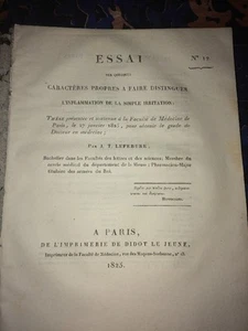 MÉDECINE.INFLAMMATION ET SIMPLE IRRITATION ,1825. - Foto 1 di 2