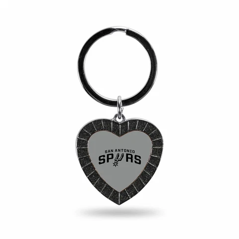 San Antonio Spurs Keychain Rhinestone Heart Team Color Key Ring Cover