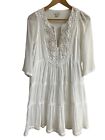 Sundance Catalog Sahara Embroidered Boho Tiered White Cotton Dress Size S $118