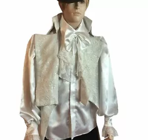 Men's White Satin& Lace Detachable Jabot Shirt - Picture 1 of 6