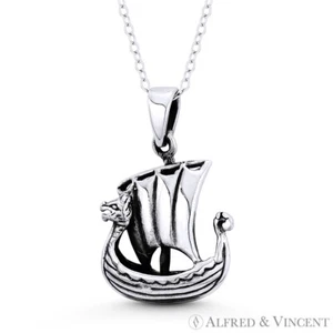 Viking Dragonship Drakeship Seafarer's Nautical Pendant in .925 Sterling Silver - Picture 1 of 1